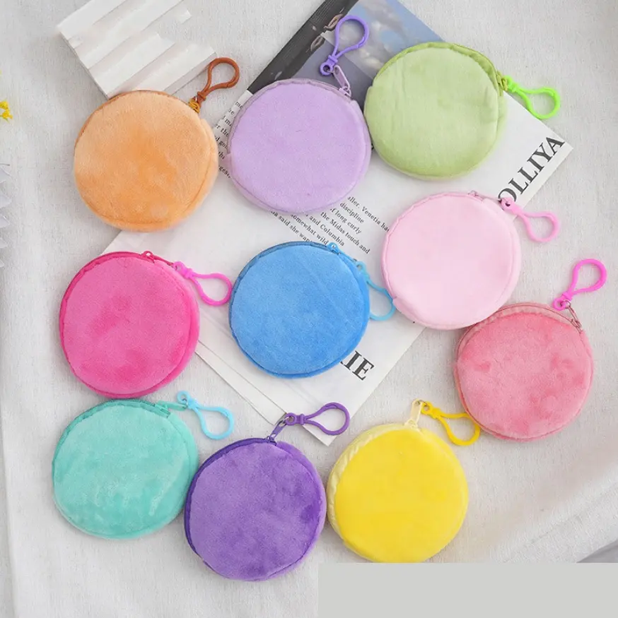 Mini portamonete rotondo in peluche portatile all'ingrosso borse per carte portachiavi in velluto per ragazze borse per carte colorate caramelle portafogli carini da donna