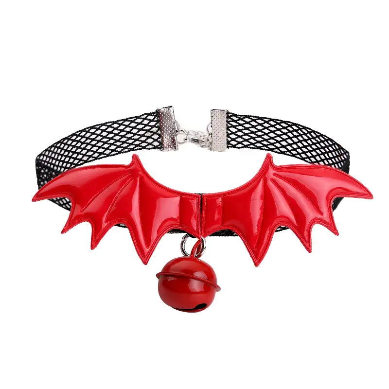 Cosplay encaje cuero campana colgante collar joyería gótica Halloween murciélago araña gargantilla Collar para mujer fiesta