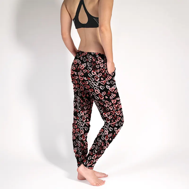 Valentine's Day Custom Printed Yoga Sweatpants Fitness Wear Stacked Womens Joggers Pants With Side Pockets