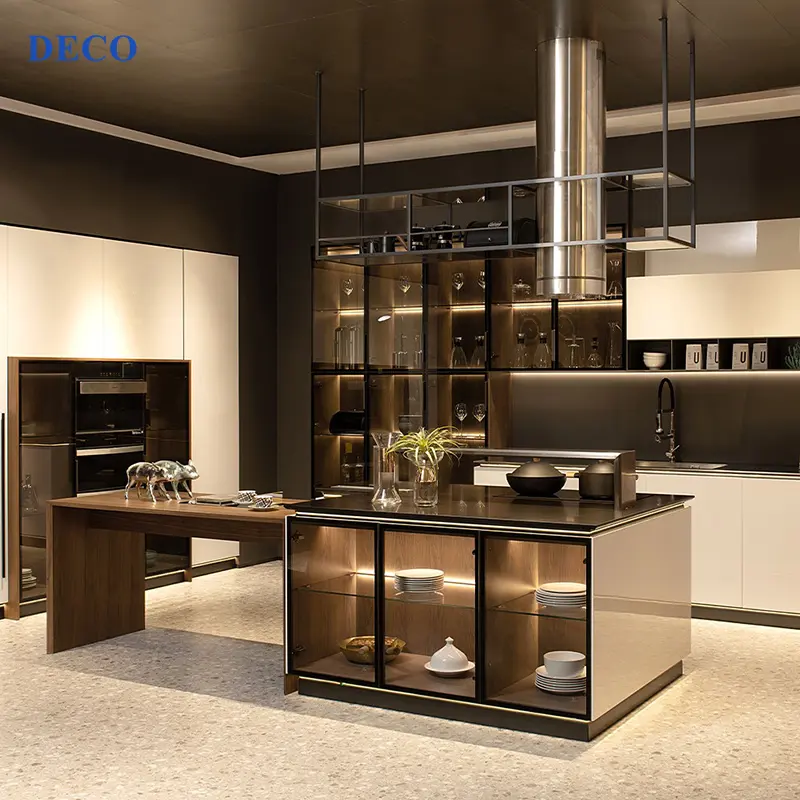 Gabinete de cozinha modular moderno personalizado, armário de cozinha com ilha de cozinha