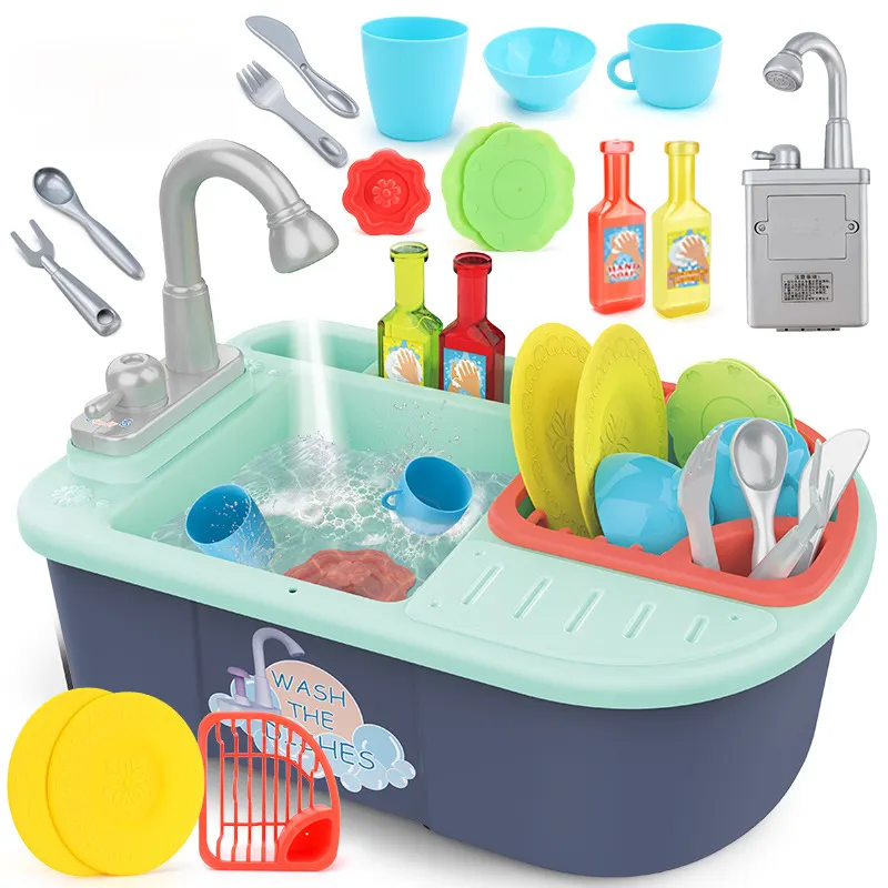 Zhiqu Toys Kinder Elektro Geschirrs püler Set Baby Küche Waschbecken Zirkulieren Wasserhahn Rollenspiel Mini Waschmaschine Spielzeug