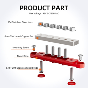 Yüzey montajı 12 VDC 400A pil bakır bara 6 yollu 5/16 "Post(M8) konektör güç dağıtım bloğu kapaklı ve somunlu - Product Image 3