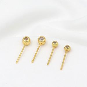18k真金925银DIY珠宝发现组件通用耳针胶珠黄铜材料14k金填充耳钉