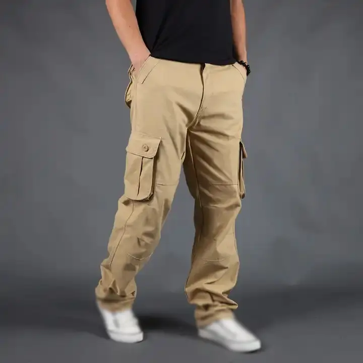 HC2212 हिप हॉप खाकी Streetwear काम बैगी रिक्त यूनिसेक्स Mens खड़ी चित्रकार पसीना घुड़दौड़ कार्गो पैंट के साथ 6 जेब