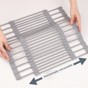 Expandable Roll up <strong>Dish</strong> Drying <strong>Rack</strong> for Kitchen Adjustable Foldable Silicone Wrapped Large Over the Sink Roll up <strong>Dish</strong> Drainer