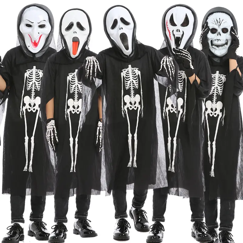 Disfraz de Halloween para hombres adultos, mascarilla facial escalofriante, mono con esqueleto de calavera y máscara, venta al por mayor