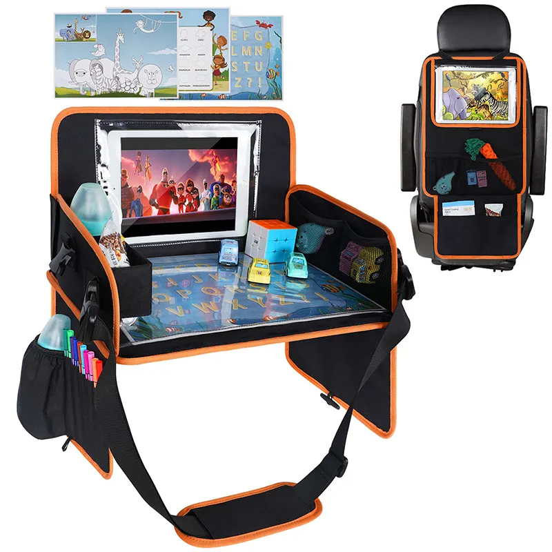 Vassoio da viaggio per bambini Organizer seggiolino auto per bambini tavoletta pieghevole tavolo da tavolo con supporto iPad da disegno borsa da viaggio