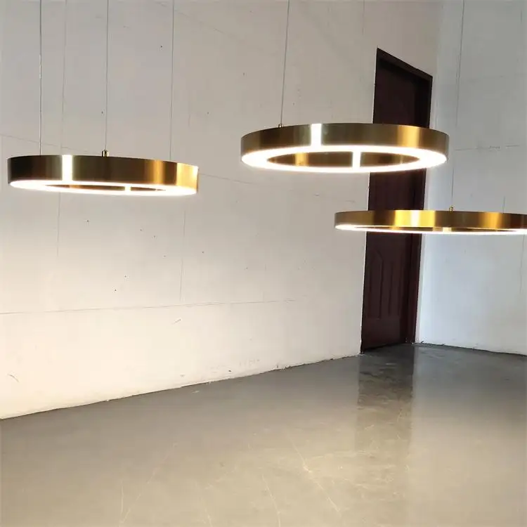 Lámpara colgante de lujo con 3 anillos de luz LED, accesorio moderno y personalizado de gran tamaño con diseño dorado y cromado, 4u