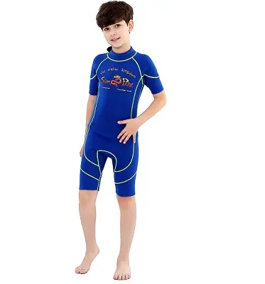 Wholesale fancy design boy short sleeve blue swimsuit kids swimwear 2mm wetsuit child shorty wetsuit