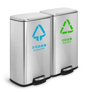 Büyük kapasiteli 30L otel çift çöp kutusu paslanmaz çelik çöp kutusu özel baskılı <span class=keywords><strong>Metal</strong></span> ayak pedalı galvanizli çöp tenekesi - Product Image 4