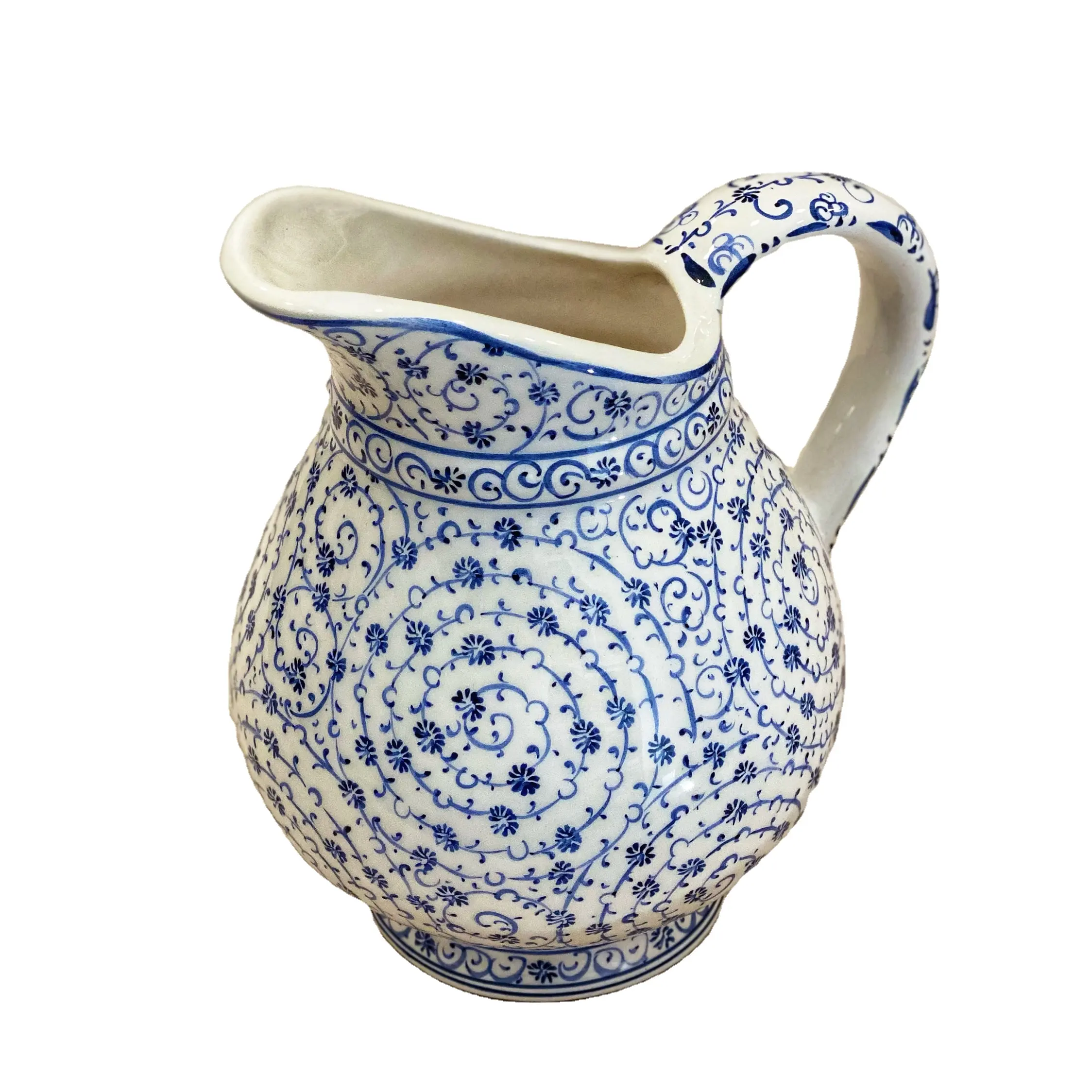 Jarra de cerâmica turca feita à mão, jarro de água branco e azul personalizado ou chaleira para bebidas, material-como