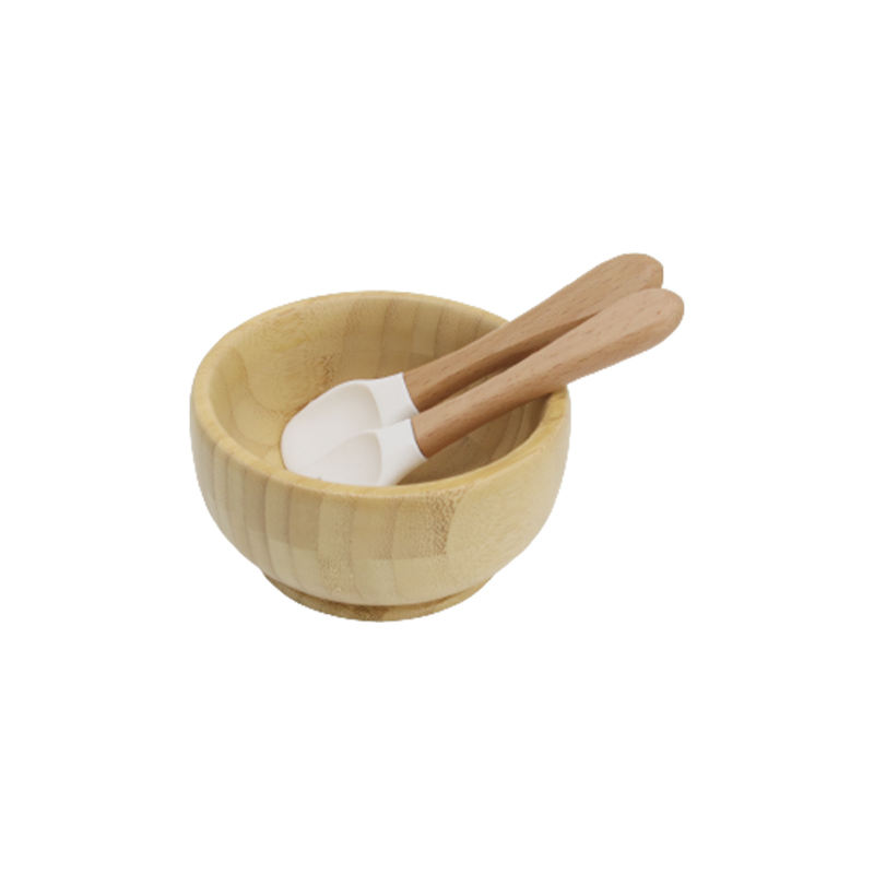 Bol en bambou avec cuillère et fourchette 29#Blanc