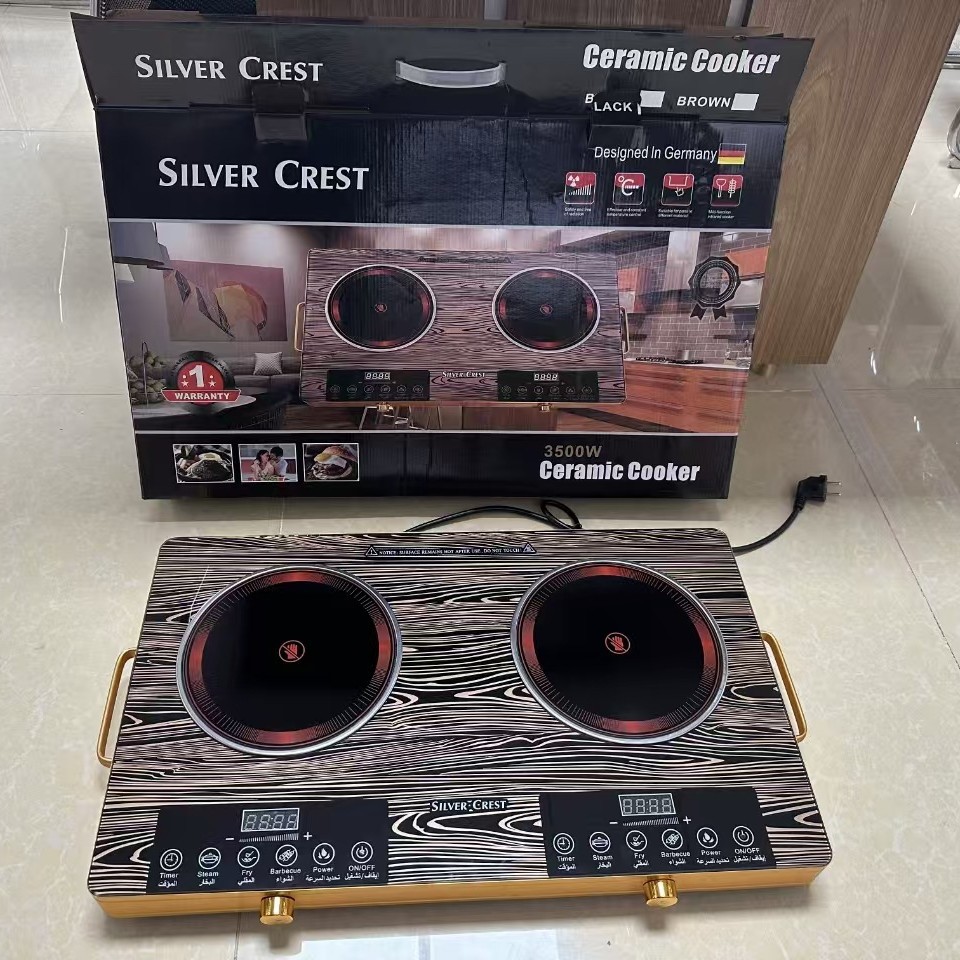 Table de cuisson en céramique à grain de bois (cadre en acier inoxydable)