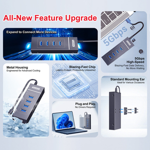 Çok cihazlı kurulum için eşzamanlı şarj ve veri Hub, 5Gbps Metal USB Splitter - Product Image 6