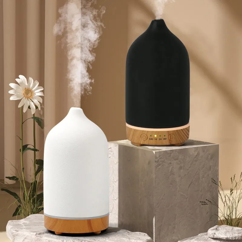 100ml Ultrasonic Air Electric Stone Clay Ceramic Aroma Diffuser With Lights