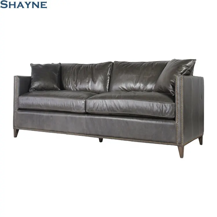 2024 koleksi Shayne keahlian produsen gaya Amerika ruang tamu Mont Blanc Wolf asli rumah mewah paku keling Sofa kulit