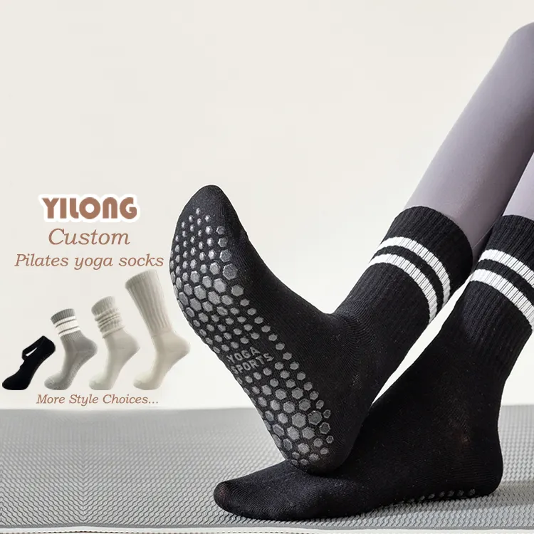 Yilong alta qualidade logotipo fuzzy designer compressão algodão esporte mulheres personalizado slouch ioga pilates toe meias
