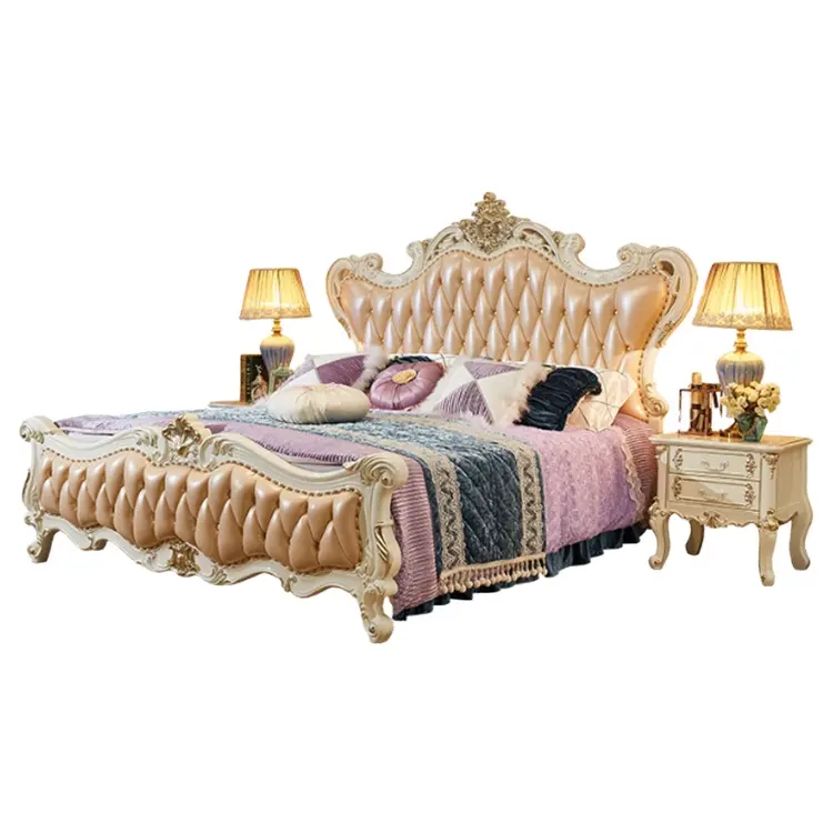 Antico europeo di Lusso dorato intagliato letto In Fiori Testata per Indiana e Araba mobili camera da letto