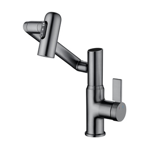 Duy nhất-lỗ núi phòng tắm vòi Gun màu xám multiazimuth xoay cánh tay xoay lưu vực bồn rửa vòi hiển thị kỹ thuật số Made - Product Image 1