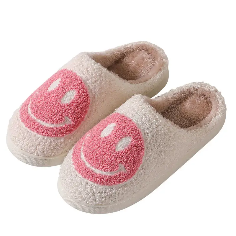wholesale Winter lovely cartoon smiley face home cotton slippers female lovers fluffy warm slippers indoor shoes