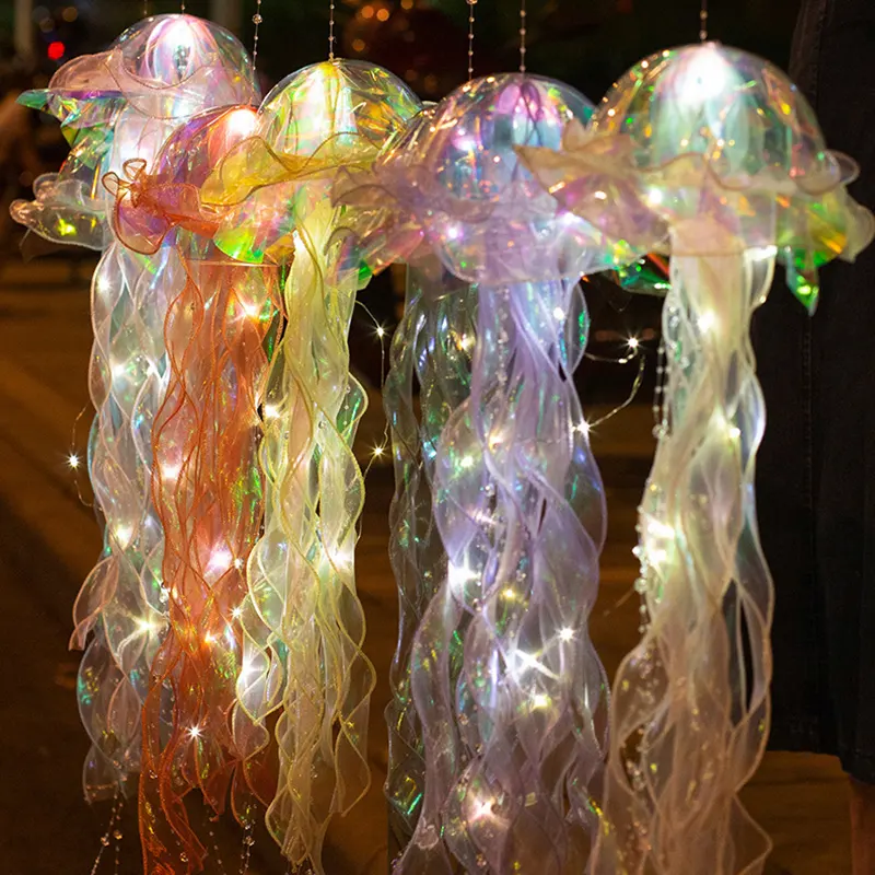 Room Holiday Decorations Portable Jellyfish Lantern DIY Hanging Ornaments Led Lights Portable Jellyfish Lamp Wedding Decoration