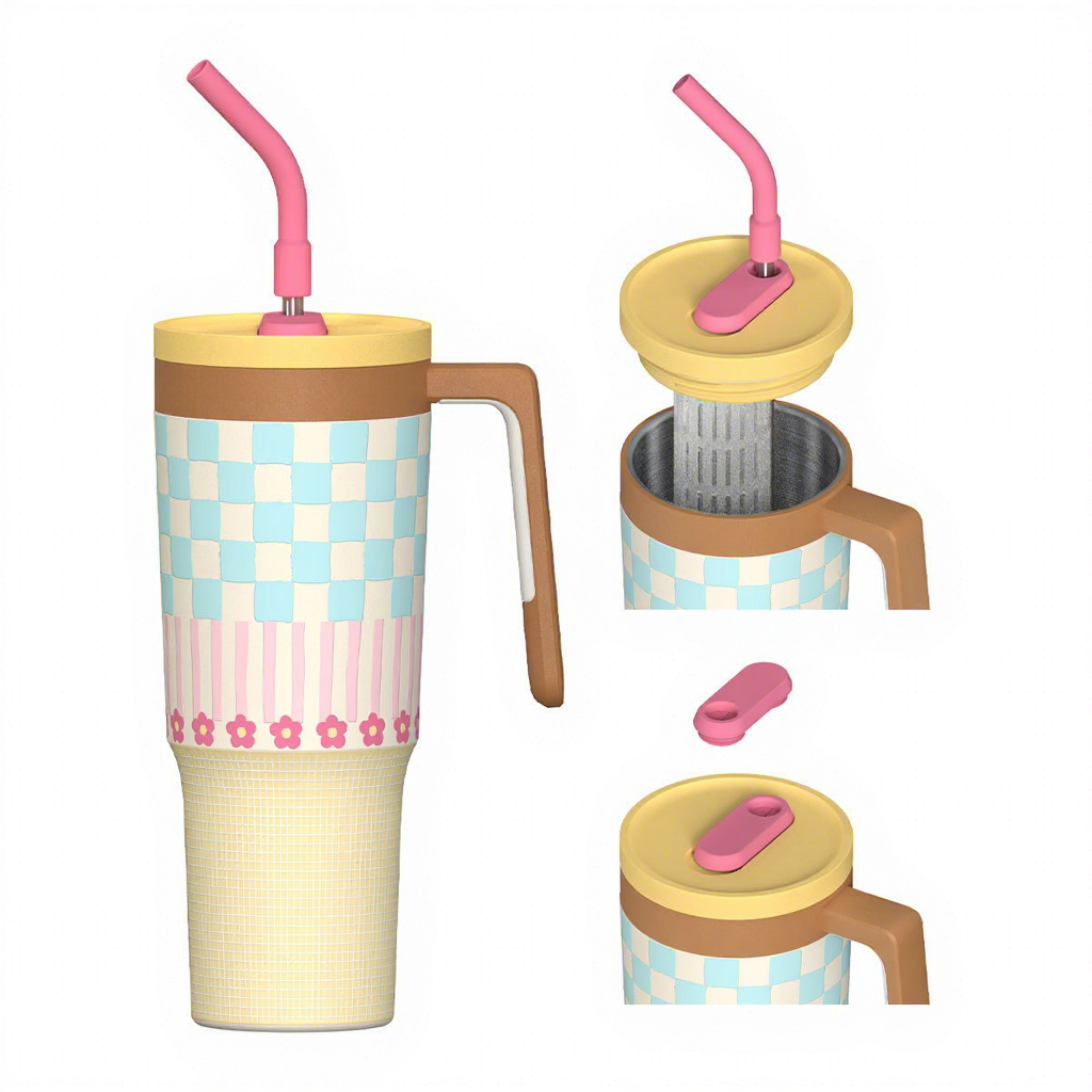 Dual-handle patent-pending car cup with built-in fruit strainer