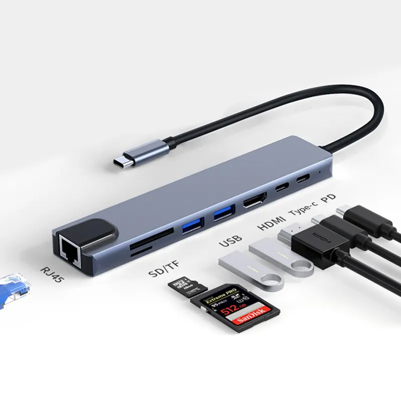 10 En 1 Tipo-C Hub 4K 60Hz Splitter Adaptador convertidor de aleación de aluminio USB3.0/VAG/HDMI/PD100W/SD/TF/Puerto de red UHB