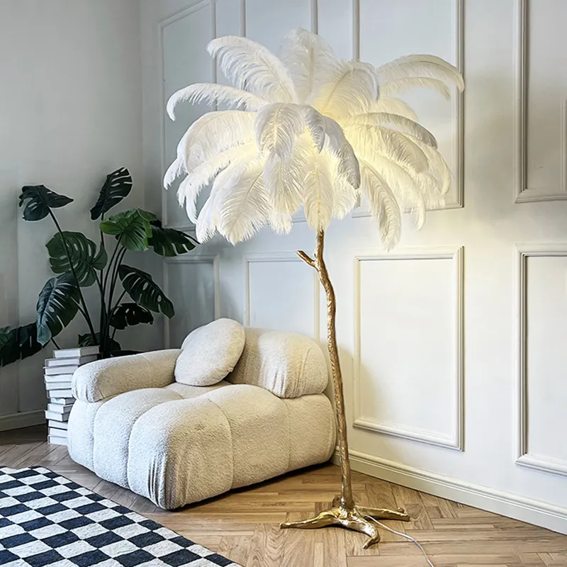 Moderne dekorative Atmosphäre Straußen feder Stehle uchte Schlafzimmer Licht Luxus Stehlampen für Wohnzimmer Dekor