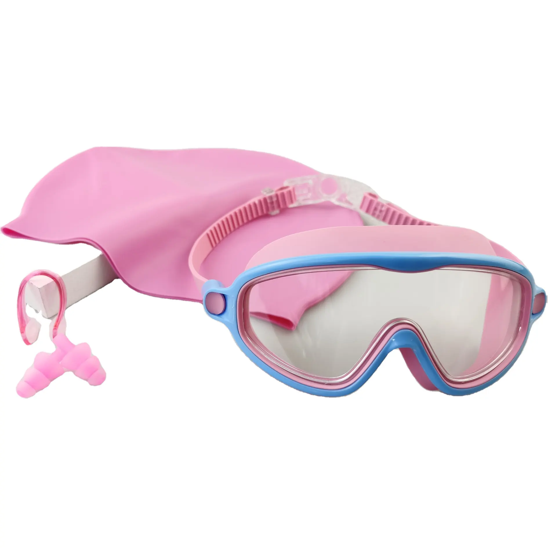 2024 Funny Swimming Eye Glass Kids Silicone Anti Fog No Leaking Swim Eyewear Suit UV Protection Swimming Caps Set