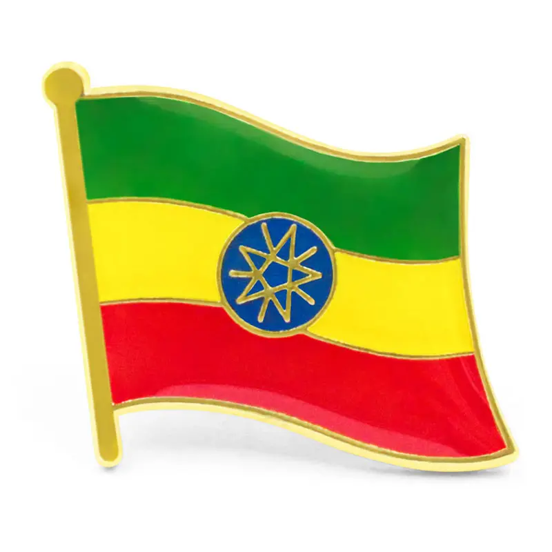 Diseño de efecto personalizado Bandera de Etiopía Pin Insignia Somalia Gabón Libia Ronda País sudafricano Bandera Pins