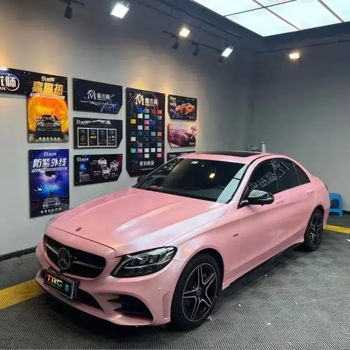 Venda premium de PVC metal fosco cetim rosa pintura proteção descoloração pacote de vinil adesivo para carro 5x59 pés