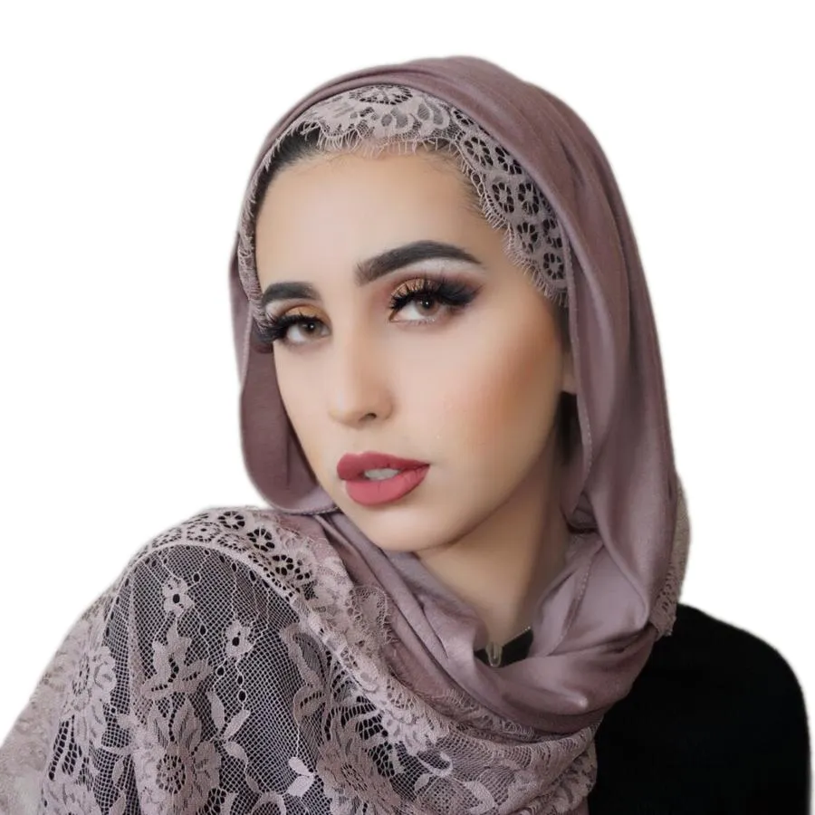 새로운 도착 패션 여성 부드러운 스트레치 베일 일반 이슬람 hijab 코튼 프리미엄 저지 레이스 hijab 스카프