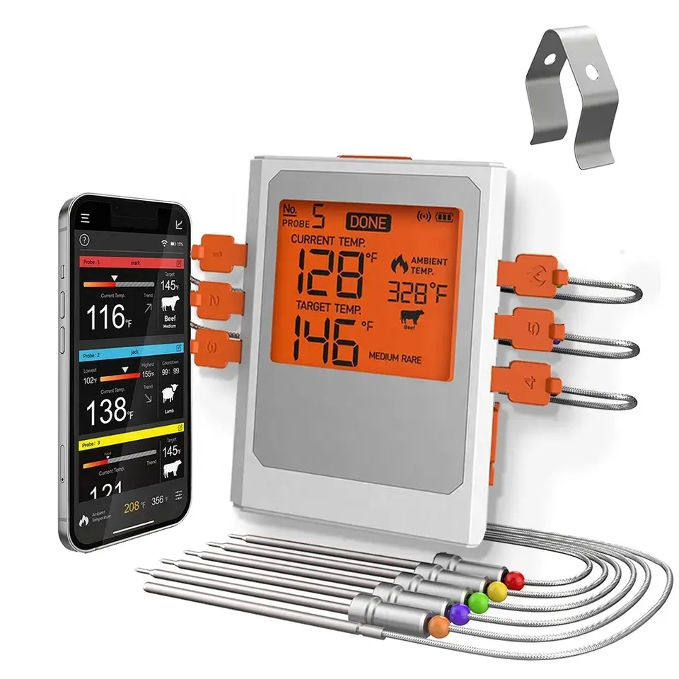 Competitive Price Remote Oven Wireless Meat Thermometers With Wifi Five Food Probes One oven Probe
