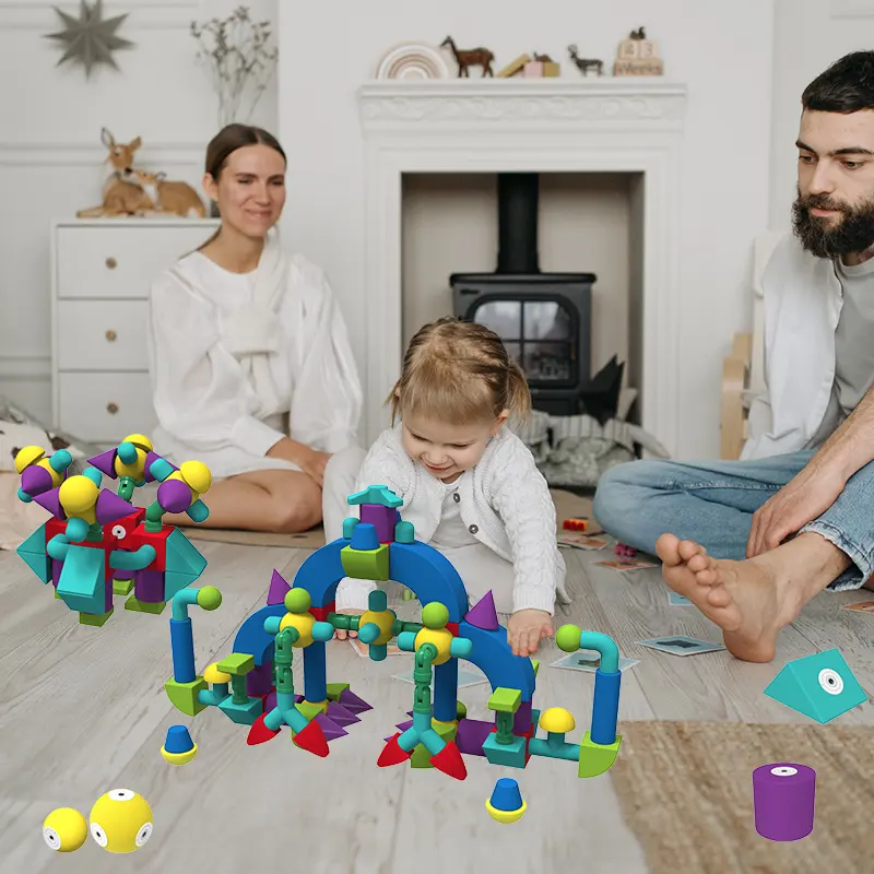 Juego de bloques de espuma EVA suave magnética, juguetes de casa para interiores, bloques de construcción magnéticos de espuma multicolor para niños