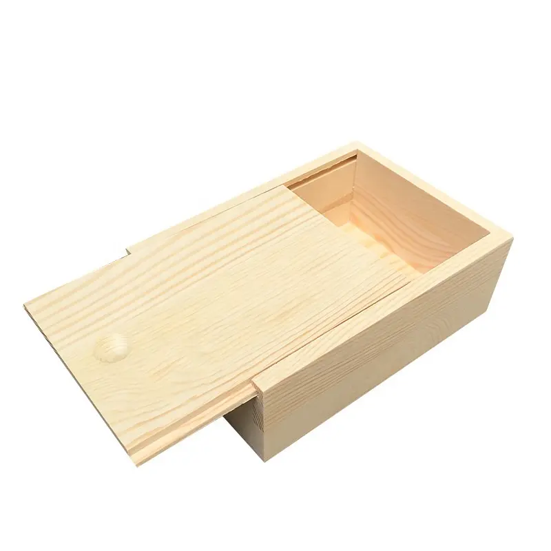 Wholesale Custom Rectangle Gift Wooden Box Raw Wood Packaging Box with Slide Lid