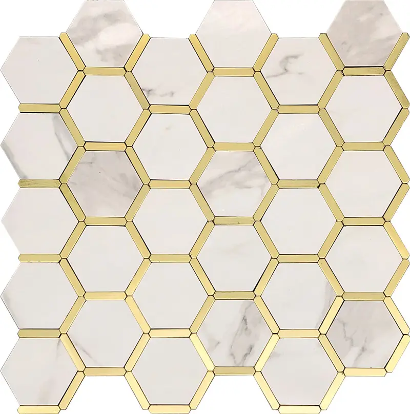 Hexagon Shape Beige White Gold Marble Wall And Floor Decoration Marble And Tiles Natural Stone Mosaic