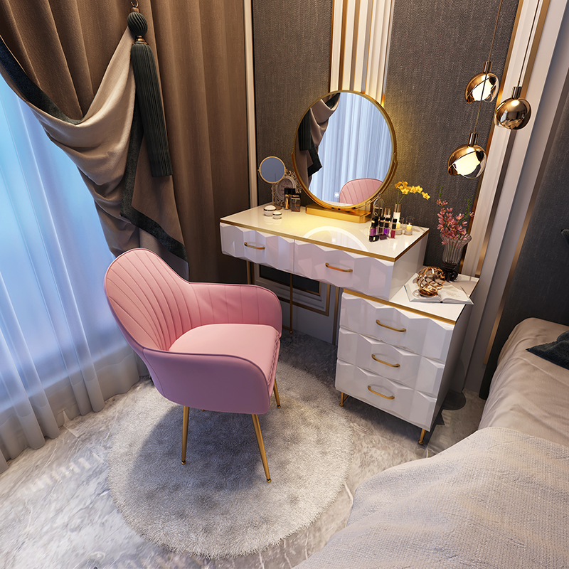 Table commode + armoire + miroir + tabouret rose