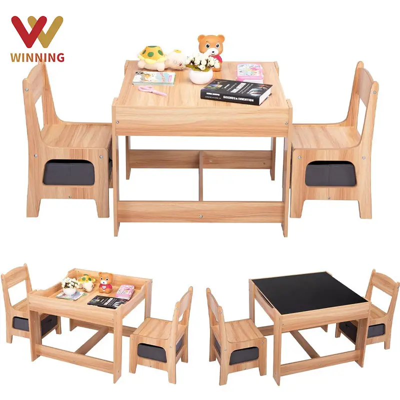 Winning Mesa De Madeira Para Crianças E Cadeira Set Lado Duplo Com Caixa De Armazenamento Mesa De Atividade Para Crianças Arts Crafts Kids Furniture