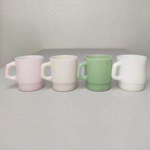 Green <strong>Pink</strong> Milk White Glass Coffee <strong>Cups</strong> in a Stack for Parties - Product Image 2