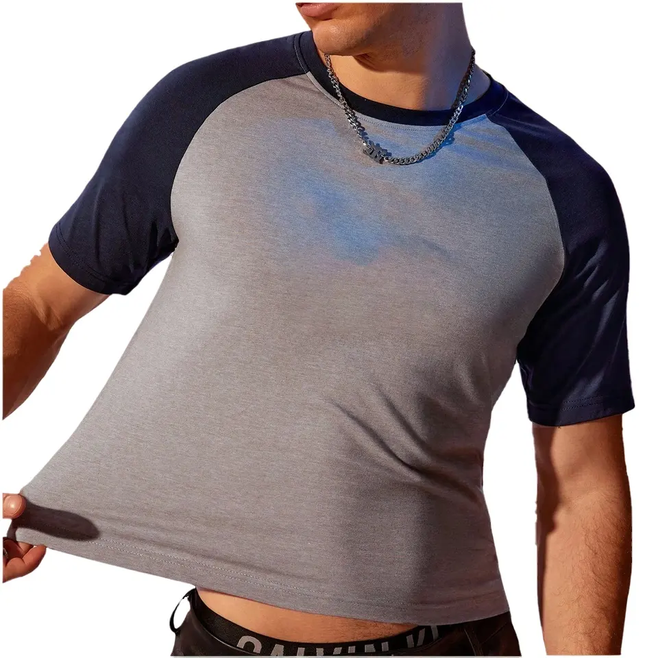 OEM grosir kaus pendek pria lengan Raglan leher kru 180g katun cetak kustom untuk kebugaran tersedia dalam berbagai ukuran