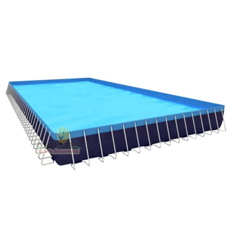 Piscina de água inflável retangular de pvc, quadro de metal para piscina de parque aquático