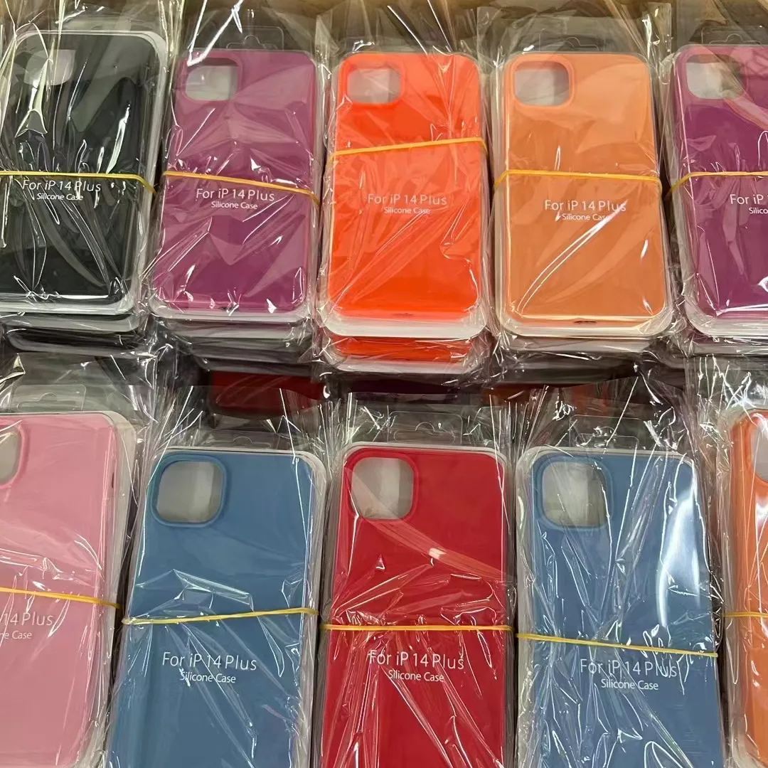 Casing silikon untuk iPhone Apple 14, dengan Logo kustom silikon cair coque penutup belakang silikon serat mikro untuk iPhone 15 14 pro