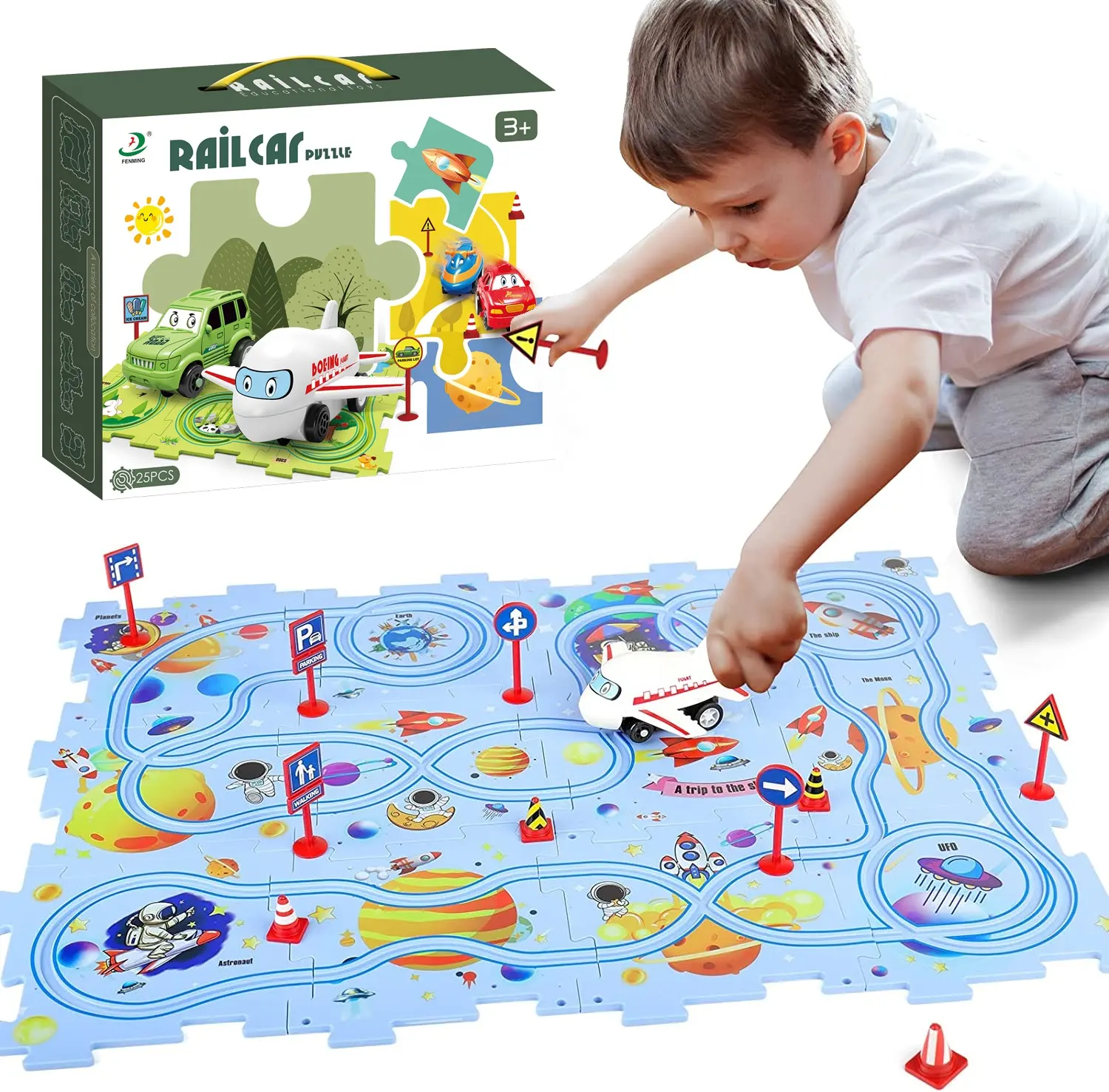 Personalizzato Personalizzato Ragazzi Creative Nave Elettrica Motivo Oceano 15 Pz Puzzle Pista di Auto