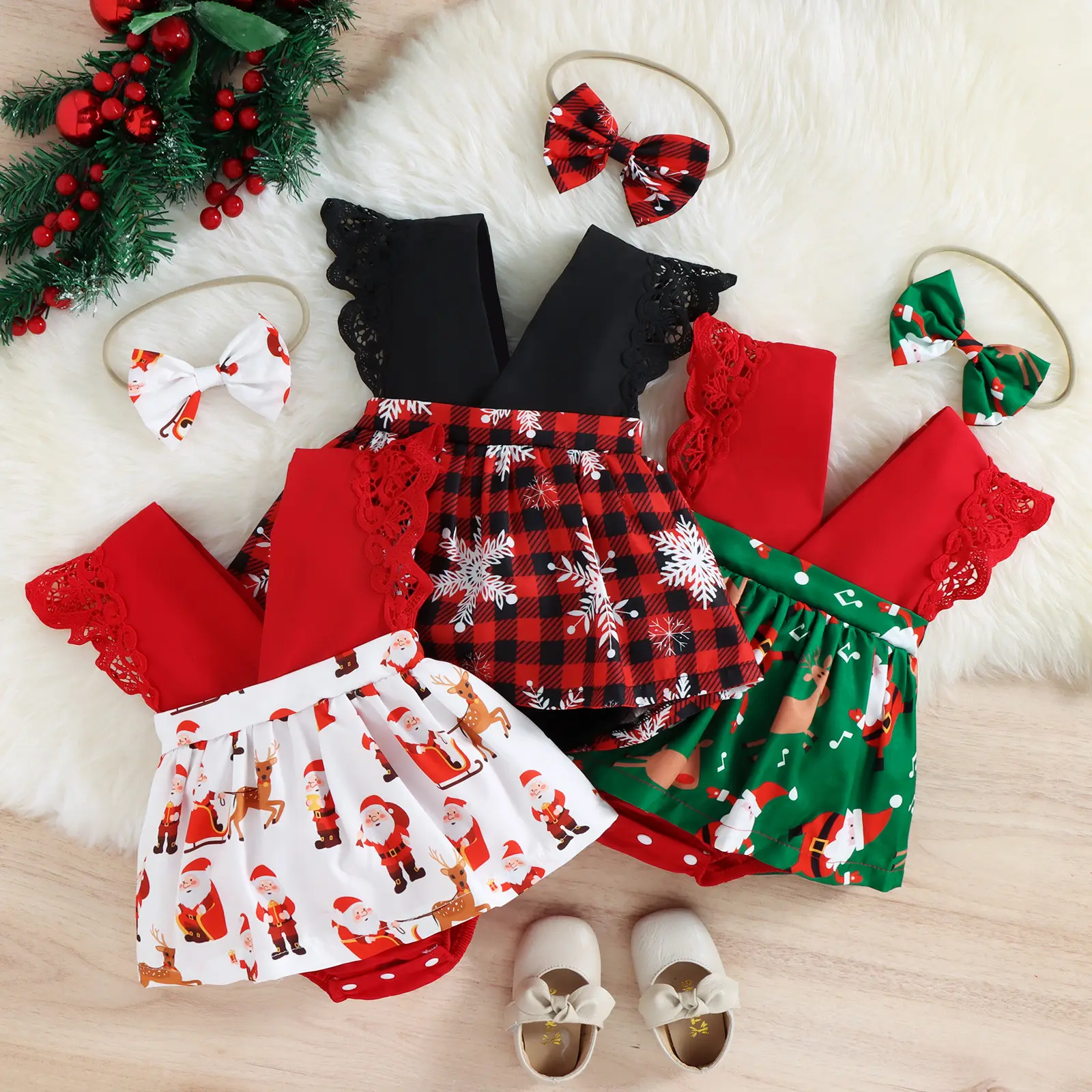 100168 Рождественский комбинезон для маленьких девочек, комбинезон без рукавов с V-образным вырезом, платье, новогодний Детский костюм