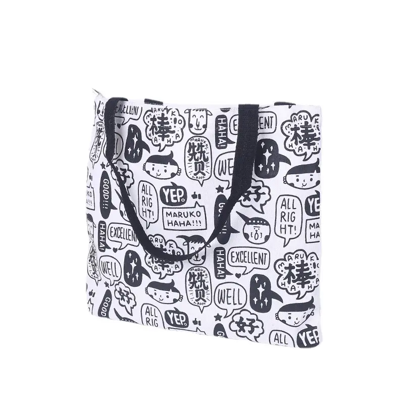 Sacola de lona de algodão natural/preta com logotipo da empresa, sacolas promocionais de lona com impressão personalizada/