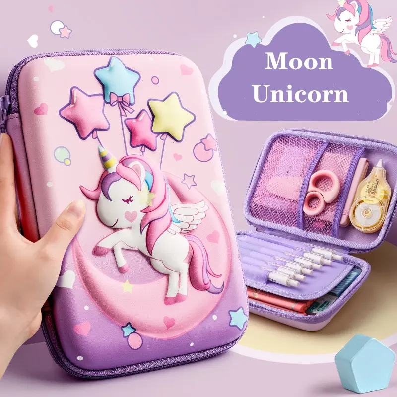 3D EVA kotak pensil lucu unicorn kotak alat tulis kartun kotak pensil warna 3D untuk siswa anak-anak