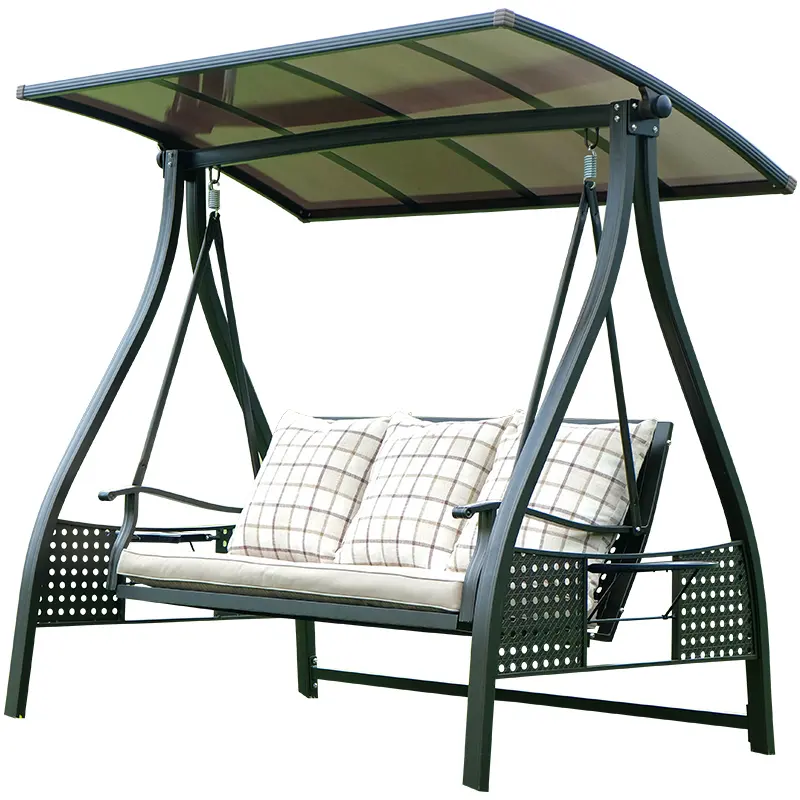 Yüksek kaliteli açık veranda mobilya dökme alüminyum 3 kişilik salıncak sandalye güneş ışığı güneş salıncak sandalye
