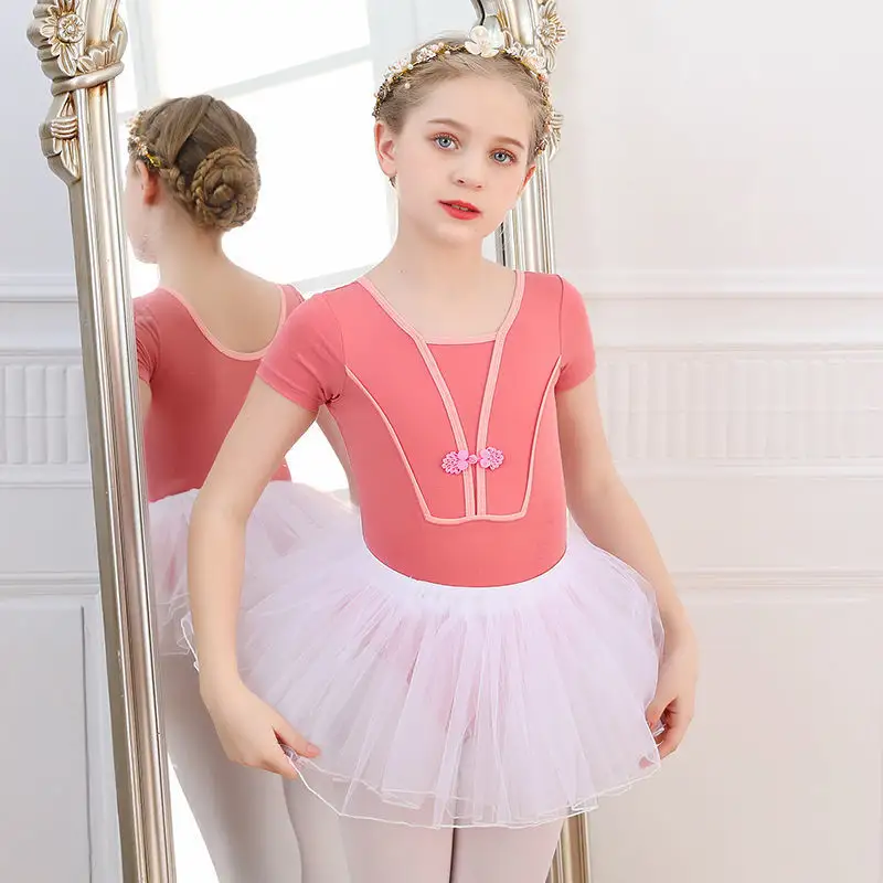 OEM-falda de algodón de manga corta para niños, tutú de Ballet para baile