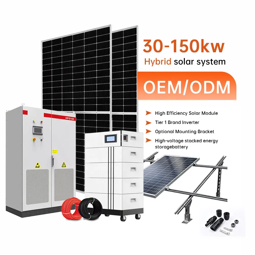 Sistema de energía solar híbrido de uso comercial 50Kw 100Kw 150Kw Kit de panel solar con batería de almacenamiento ATESS HPS 150 Inversor todo en uno