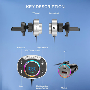 汽车调频发射机调制器3.5毫米辅助音频接收机QC3.0 PD 30W <span class=keywords><strong>USB</strong></span> C快速充电器RGB灯MP3播放器BT5.0车载套件